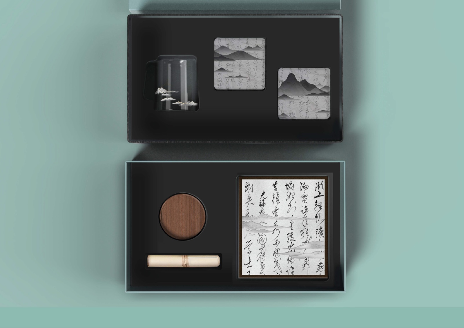 东方礼盒包装打开后的产品陈列