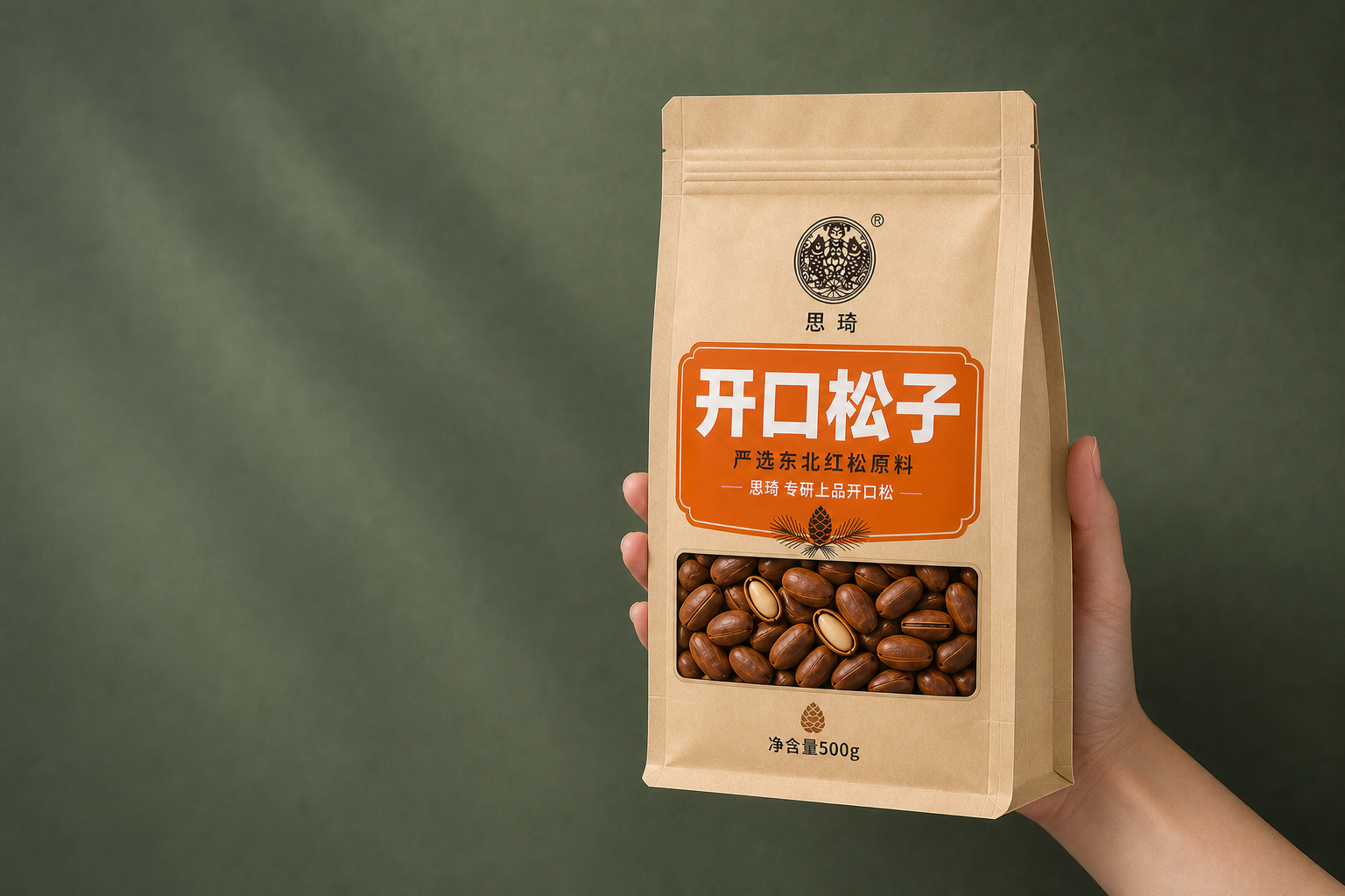 思琦开口松子包装手持尺度效果图